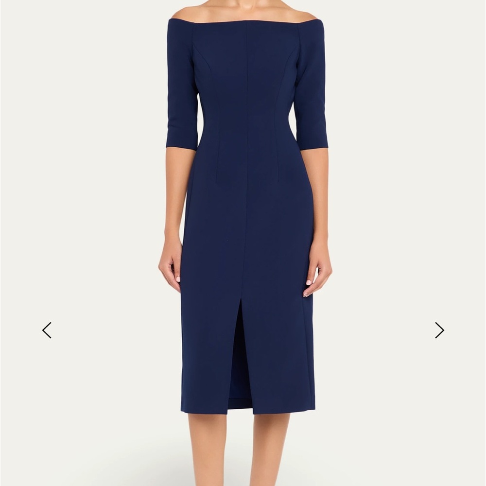 Carolina Herrera Midnight Blue Off-Shoulder Midi Dress
